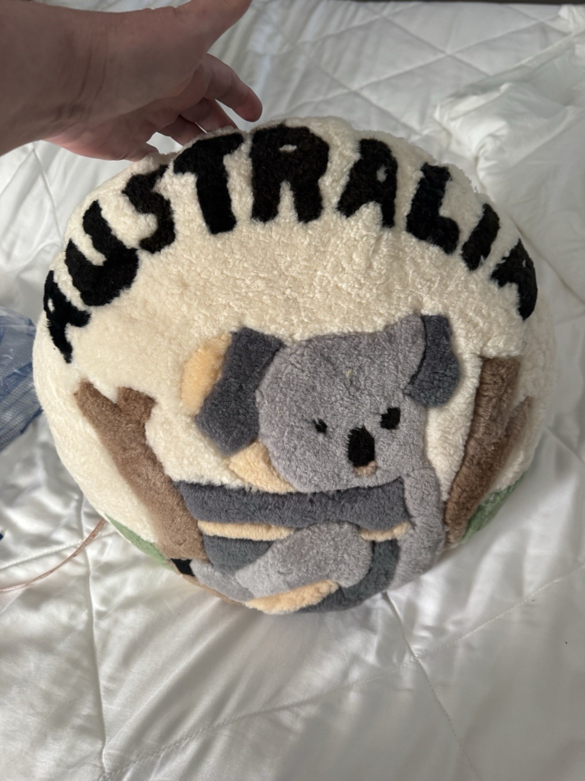 Vintage Austrailian Sheepskin Koala Bear Patchwork Pillow 19” Mint Vintage Austrailian Sheepskin Koala Bear Patchwork Pillow 19” Mint