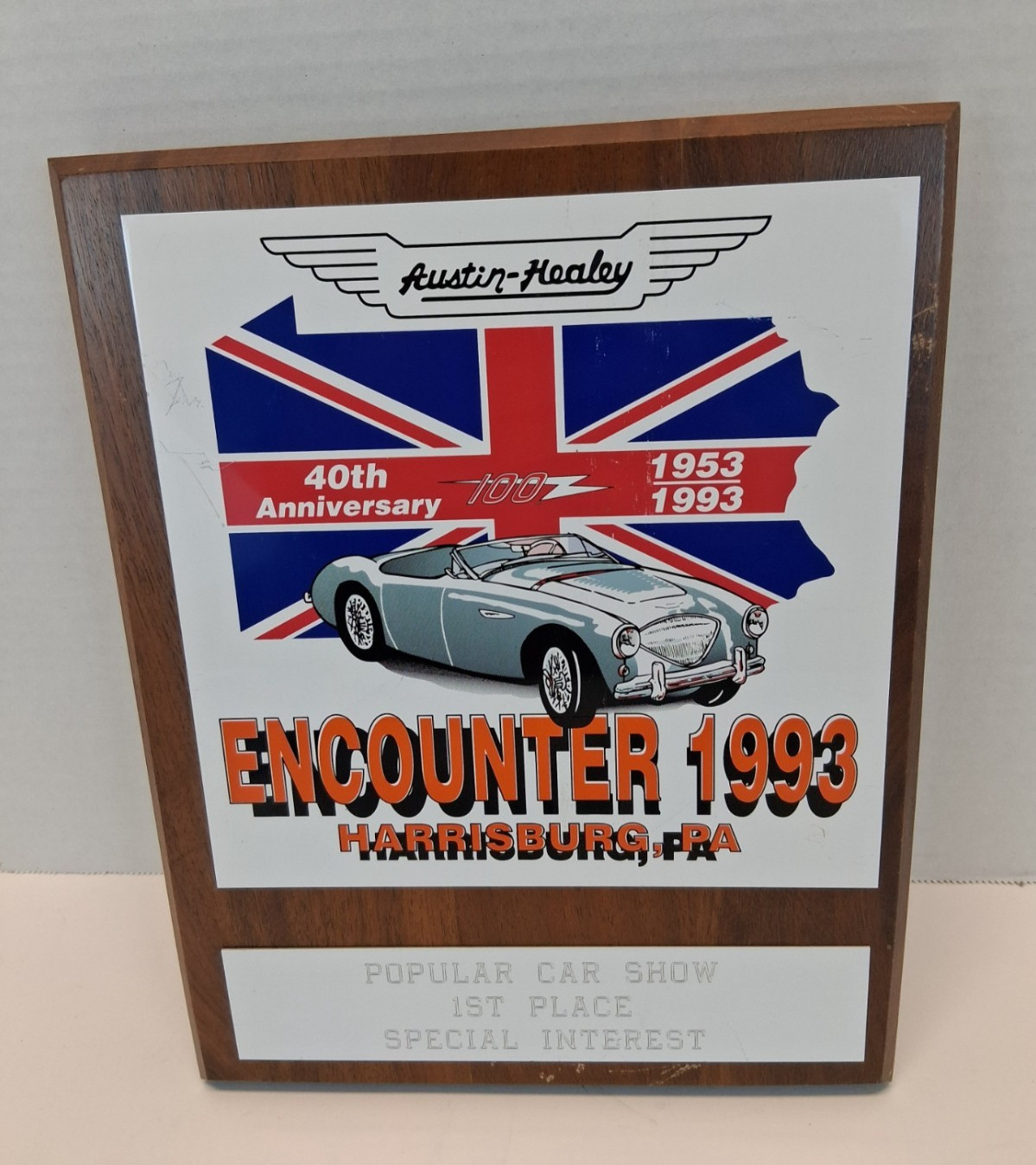 1993 Austin-Healey Encounter 40th Anniversary Car Show 1st Place Award Plaque