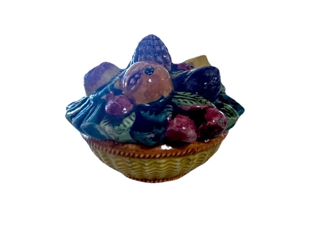 Italian Majolica Trinket Box Fruit Basket Hand-Painted ‘63
