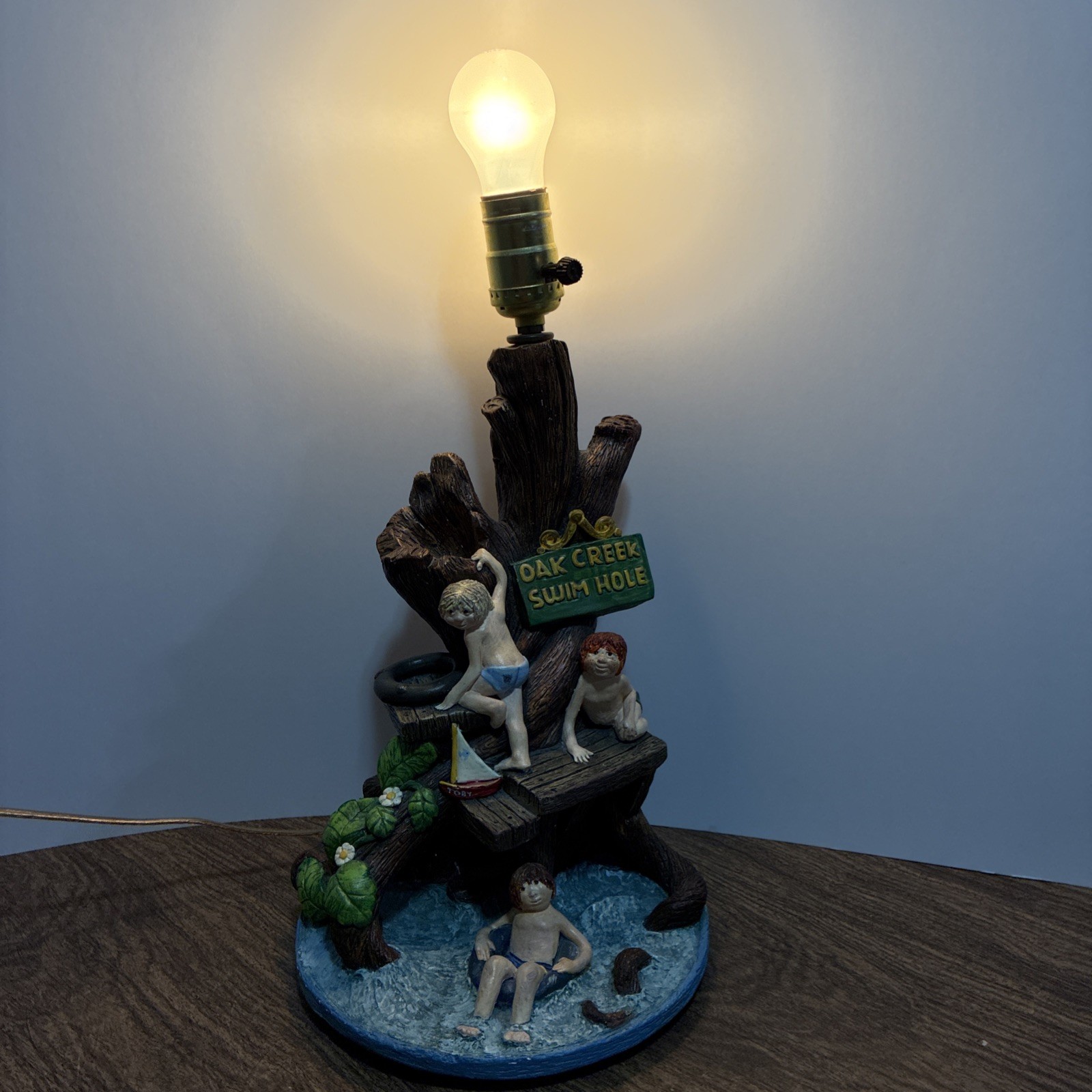 Vintage Lamp Apsit Bros of California Chalkware Lamp Oak Creek Swim Hole 1979