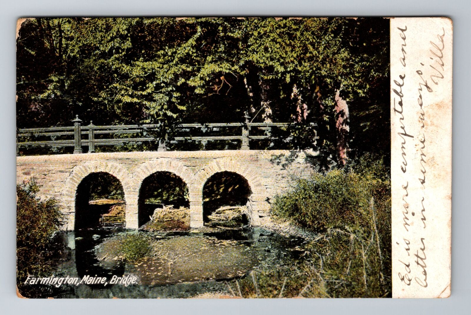 Farmington ME-Maine, Bridge, Antique Vintage c1906 Souvenir Postcard