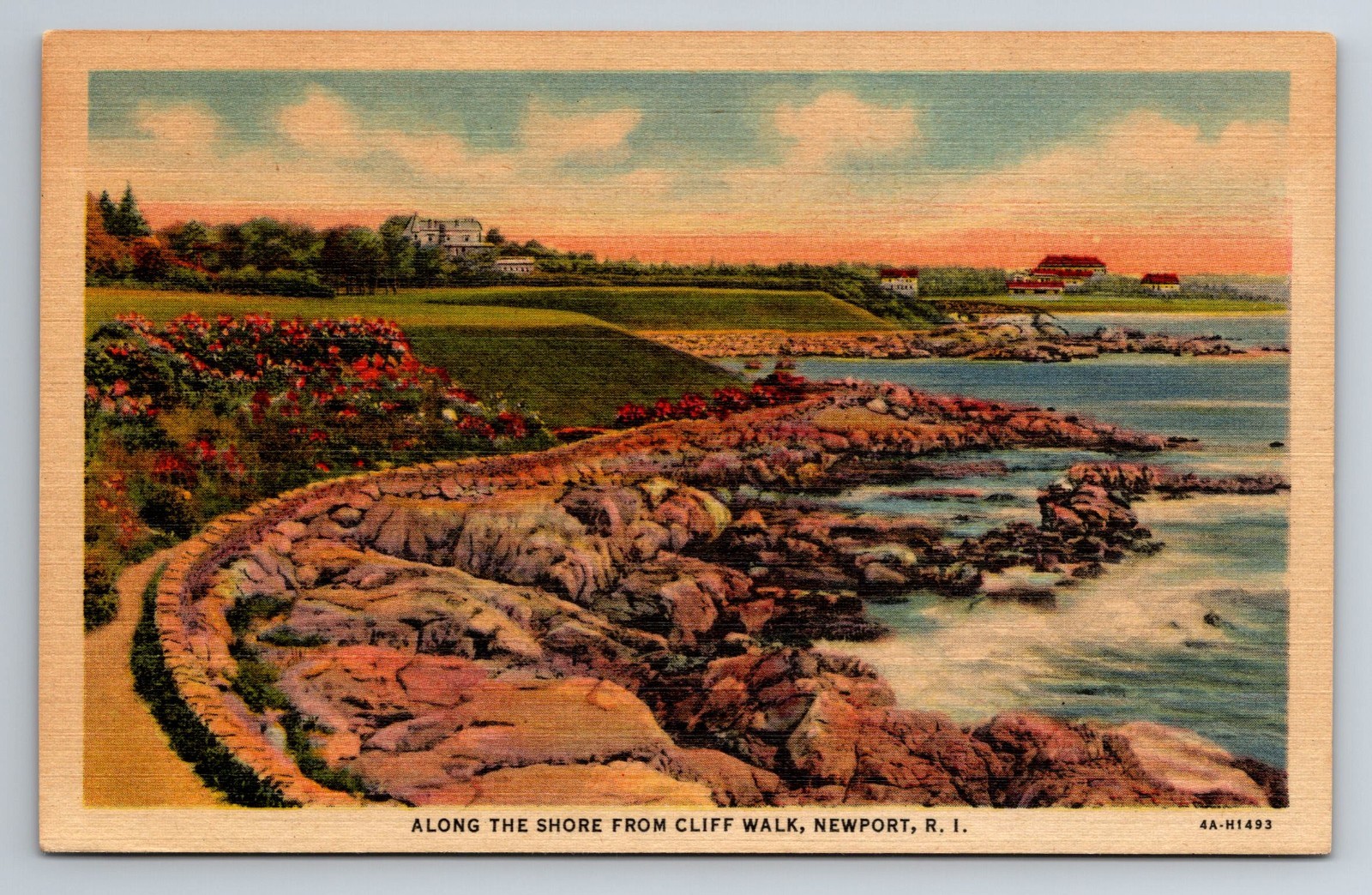 RI, Newport, Cliff Walk, Shoreline, Houses, Vintage Postcard RI, Newport, Cliff Walk, Shoreline, Houses, Vintage Postcard