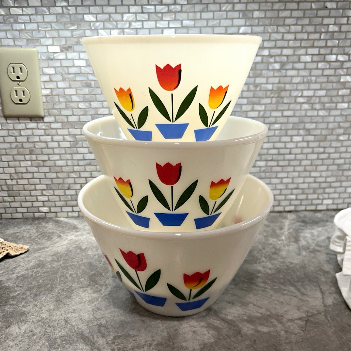 Fire King 3 piece tulip pattern nesting bowls