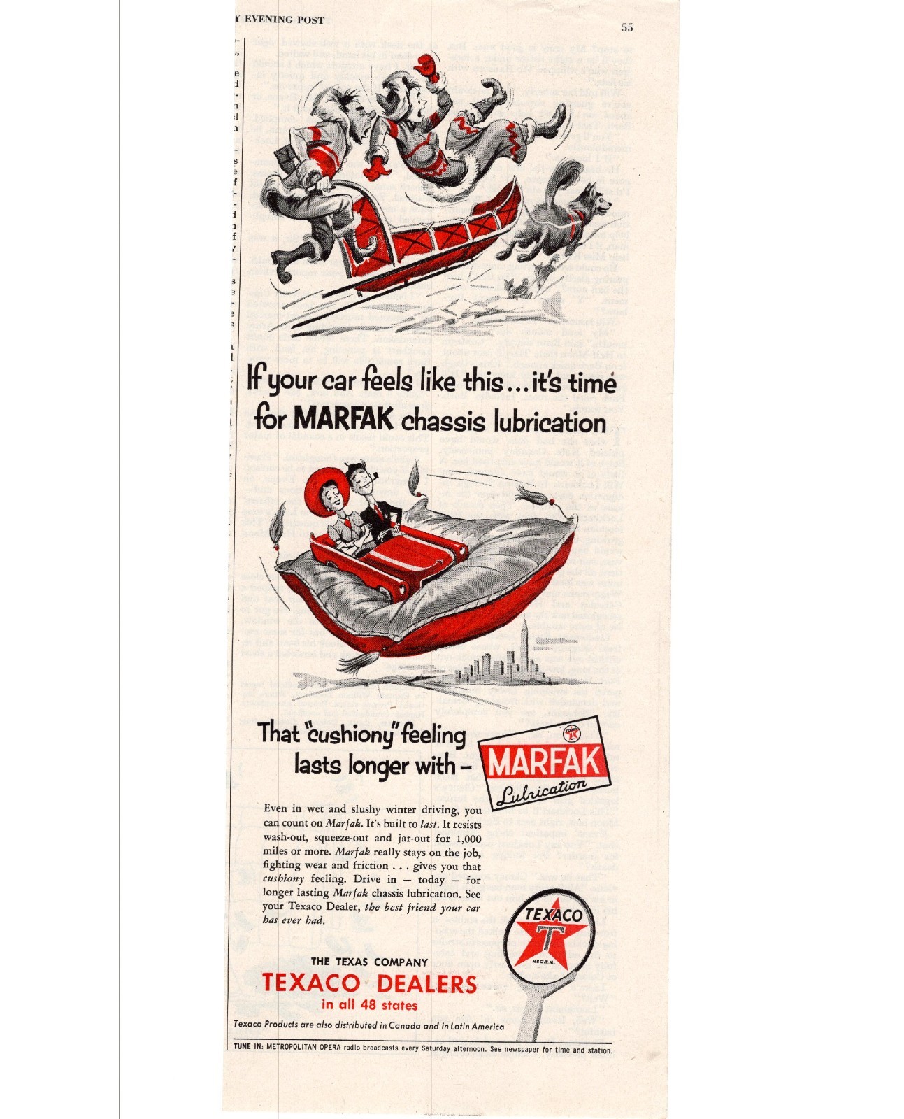 1954 Texaco Marfak Chassis Lubrication Cushing Feeling Long Lasting Print Ad