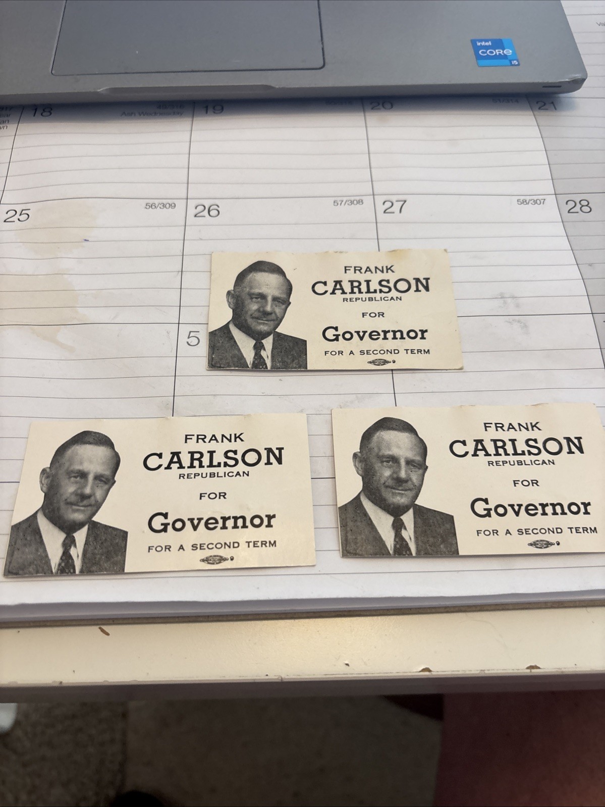 3 Vintage 1949 Re-Elect Kansas Governor Frank Carlson Second Term Campaign Cards