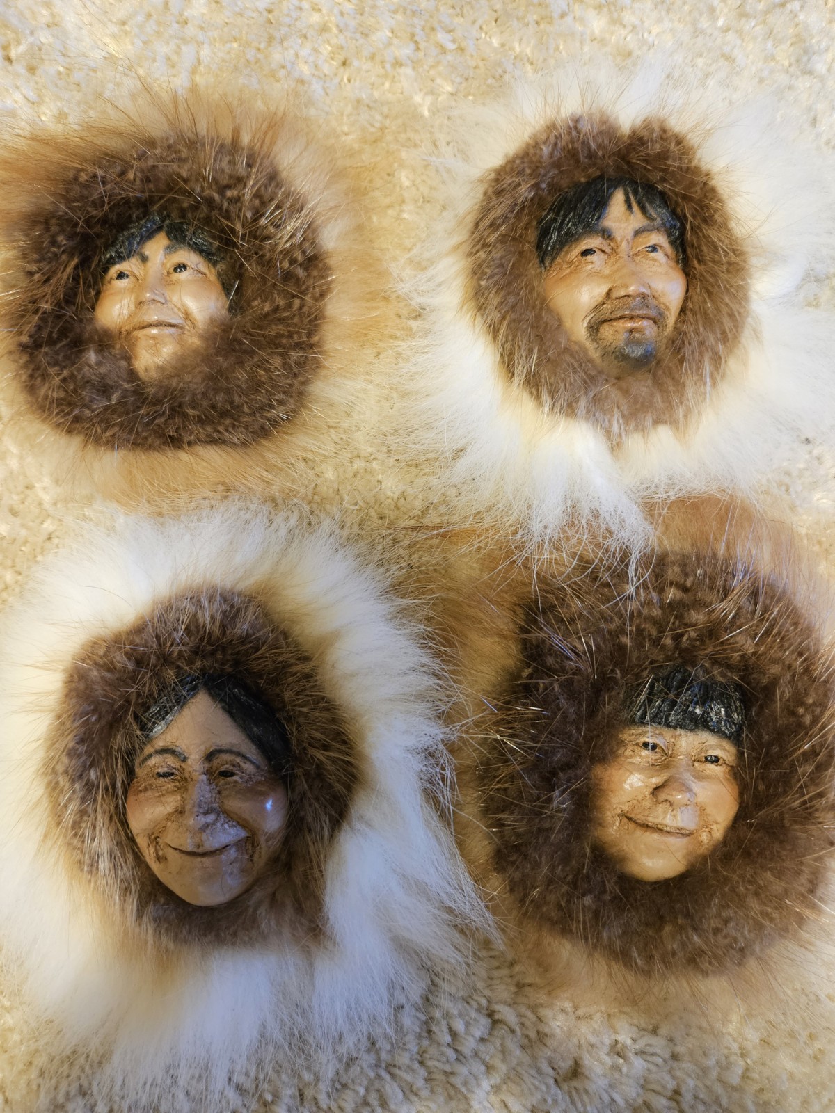 Vtg Eskimo Elder Faces by L\'Abers of Love Set of 4, Real Fur Vtg Eskimo Elder Faces by L\'Abers of Love Set of 4, Real Fur