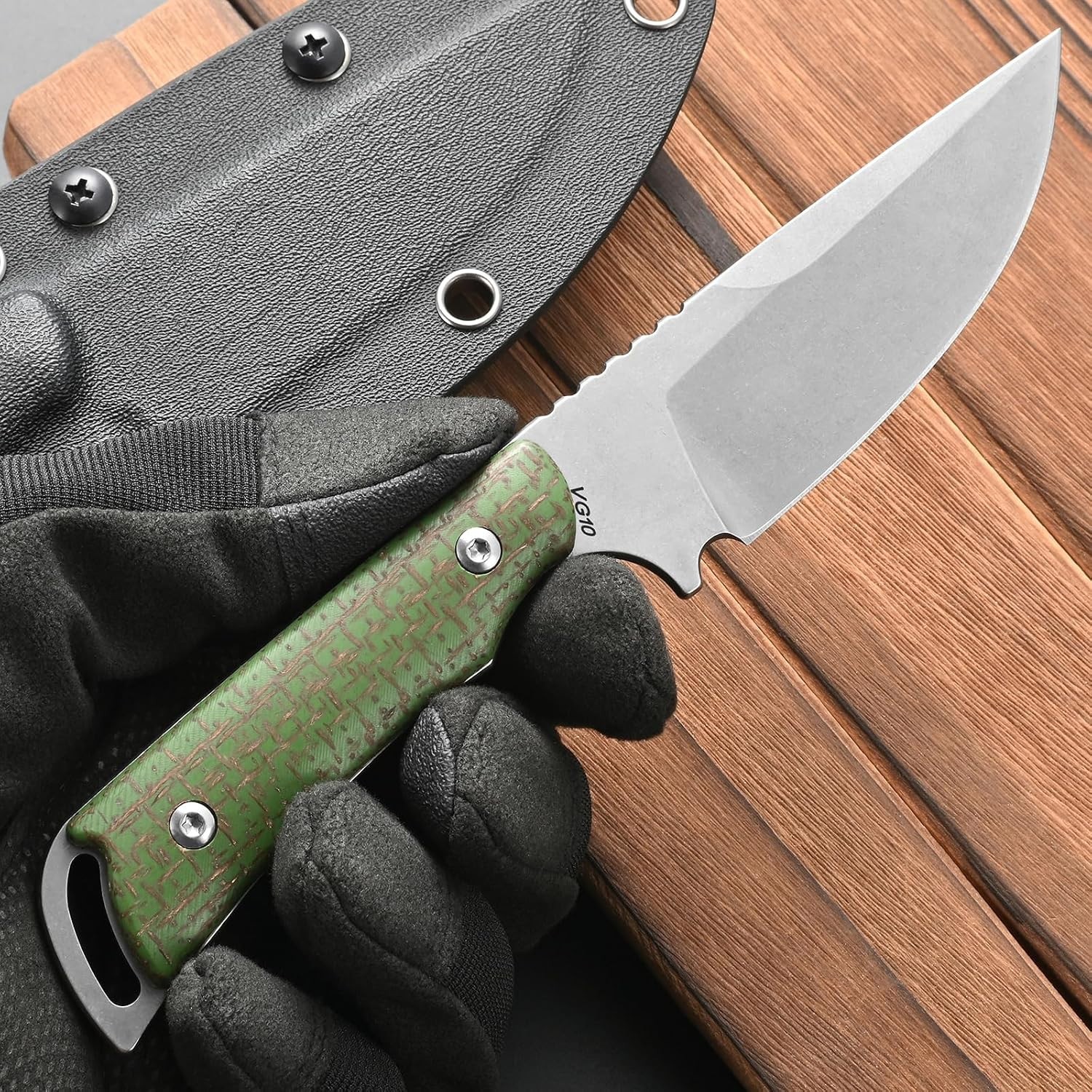 VG10 Steel Fixed Blade Hunting Knife, Micarta Handle Full Tang Knife with Sheath