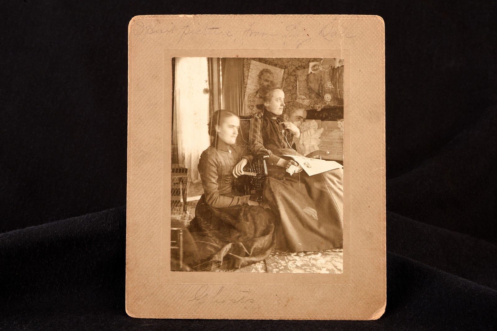 1910s Mounted Albumen Photo 5½x6½\'\' - 2 Ladies and a Ghost or Spirit Image V25