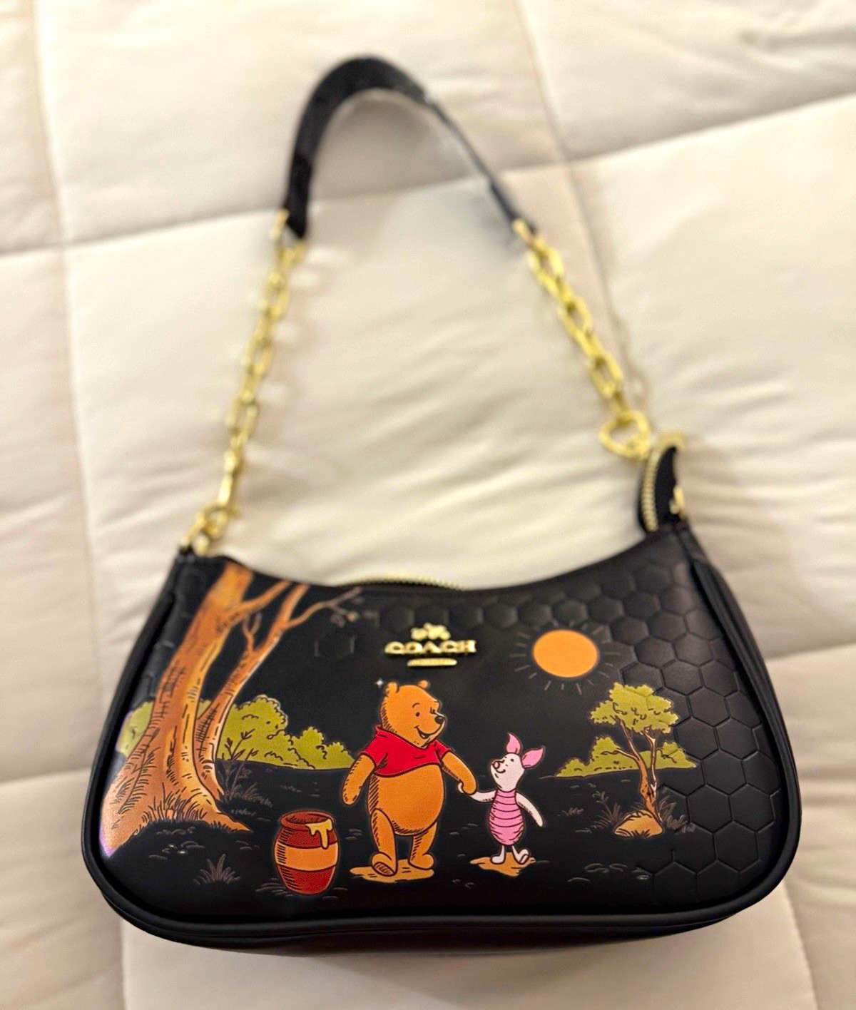 Coach Disney Winnie the Pooh Black Small Shoulder Bag Purse w/ Chain Strap