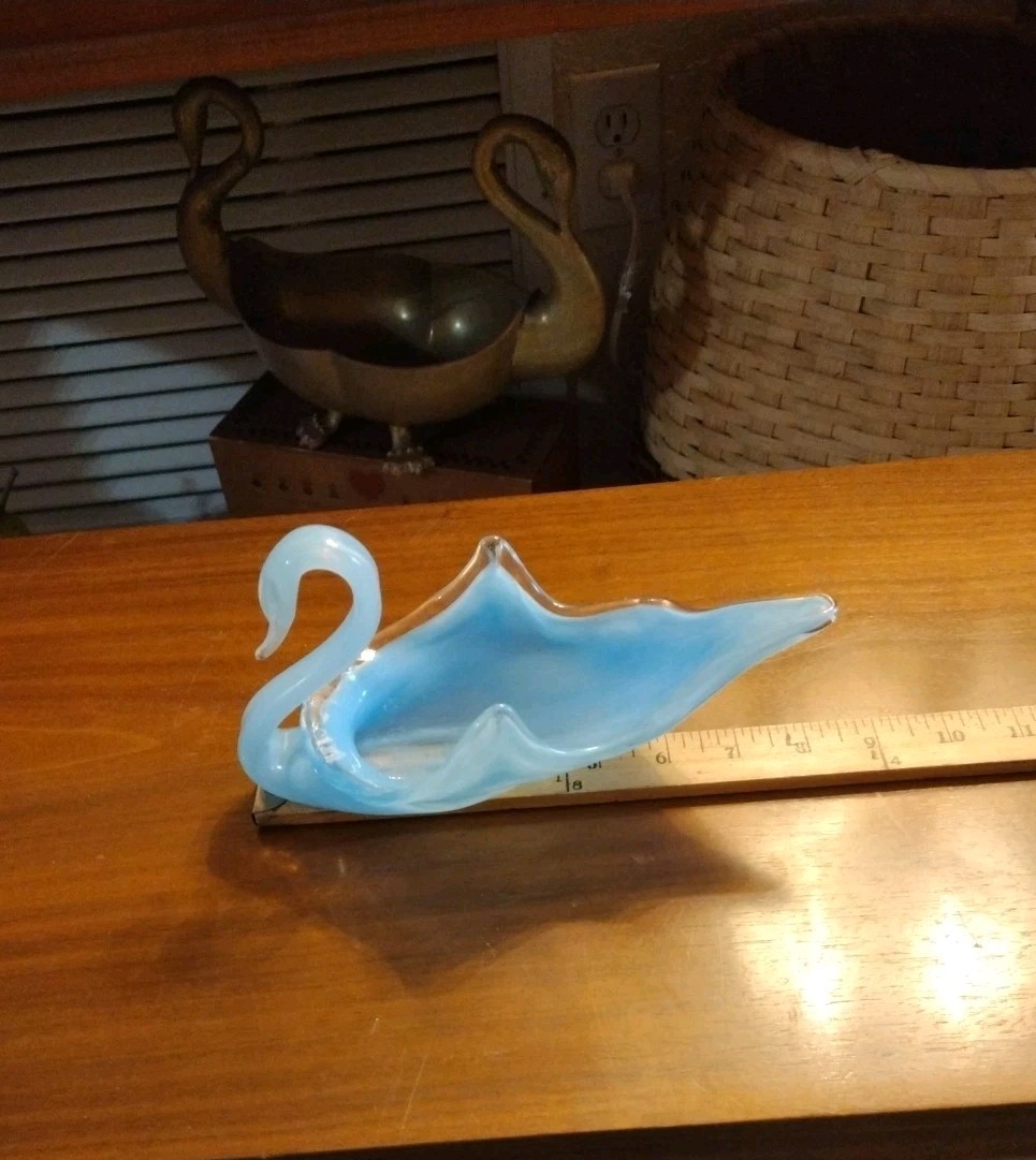 Murano Style Blue Glass Swan Dish  8\