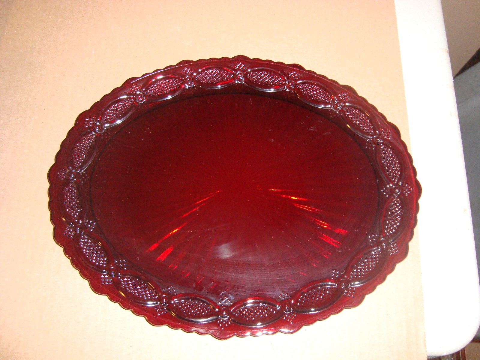 VINTAGE AVON 1876 CAPE COD RUBY RED GLASS OVAL SERVING PLATTER