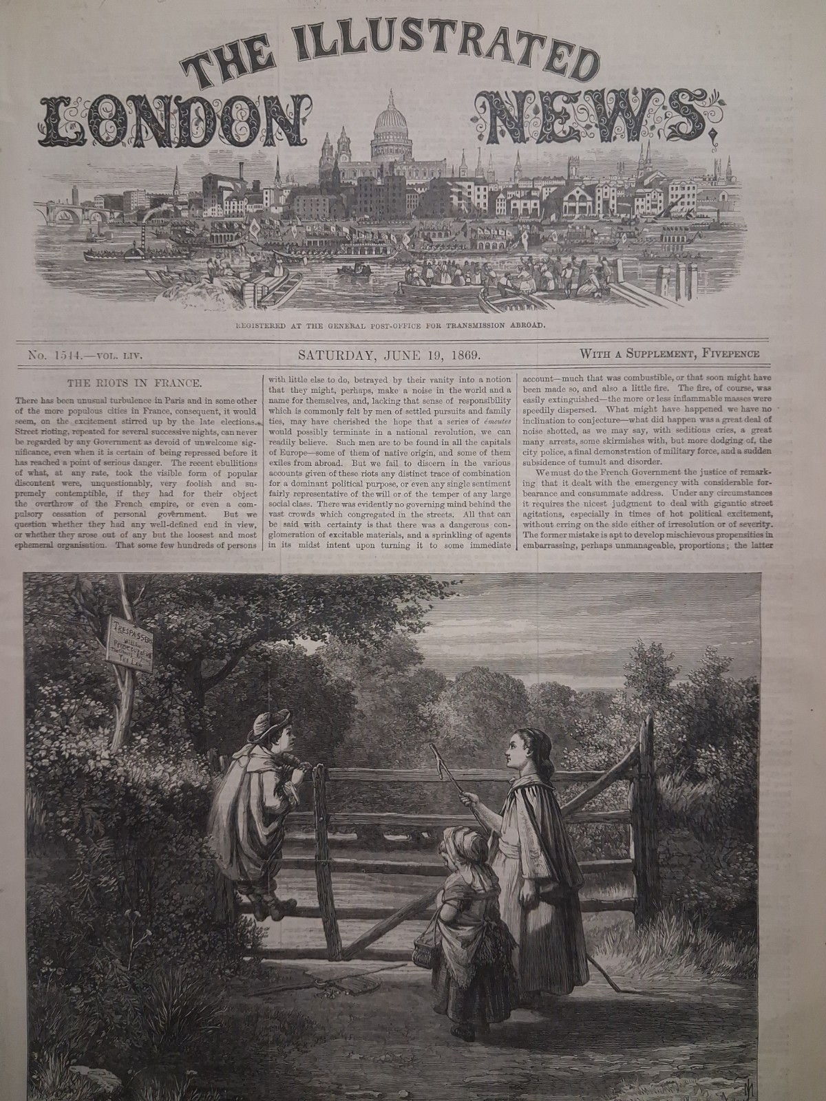 1869 The Illustrated London News June 19 RIOTS IN FRANCE