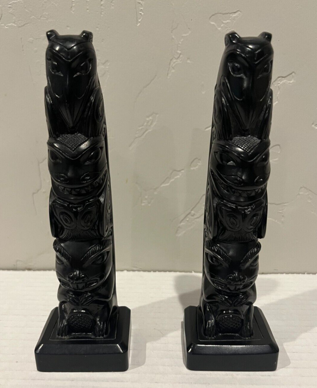 2 Vintage BOMA Canada Totem Raven Desk Curio Souvenir Black Native 7” Statue LOT