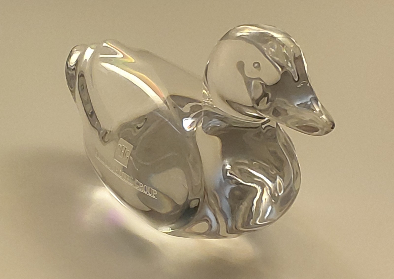 Val St Lambert Crystal Duck Figurine Signed De Sousa Peabody Hotel Group