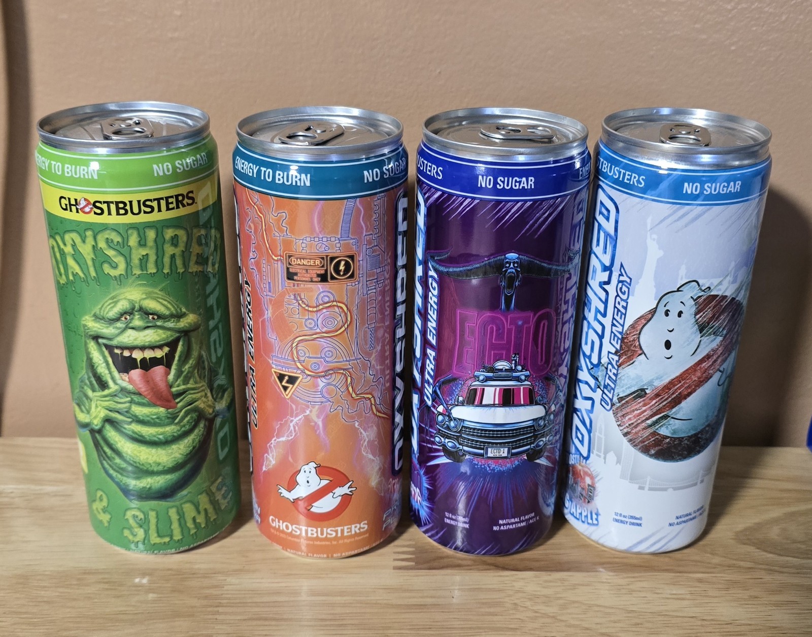 Ghostbusters Oxyshred Energy Drink All 4 Cans New Sealed Discontinued Collection
