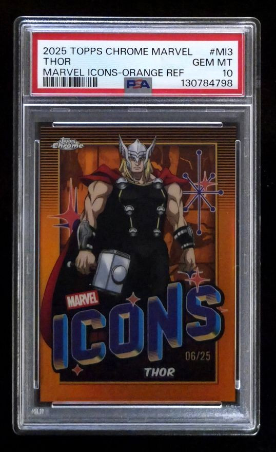 2025 Topps Chrome Marvel Icons Thor /25 Orange Refractor #MI3 PSA 10