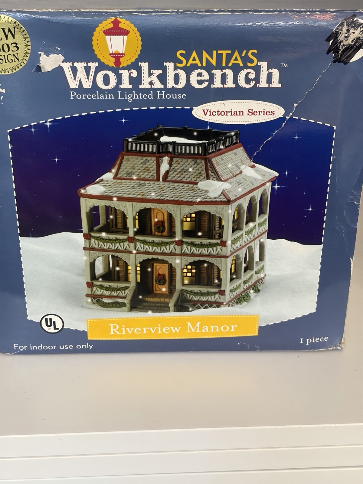 2003 Santa\'s Workbench Victorian Series RIVERVIEW MANOR Christmas Village Light
