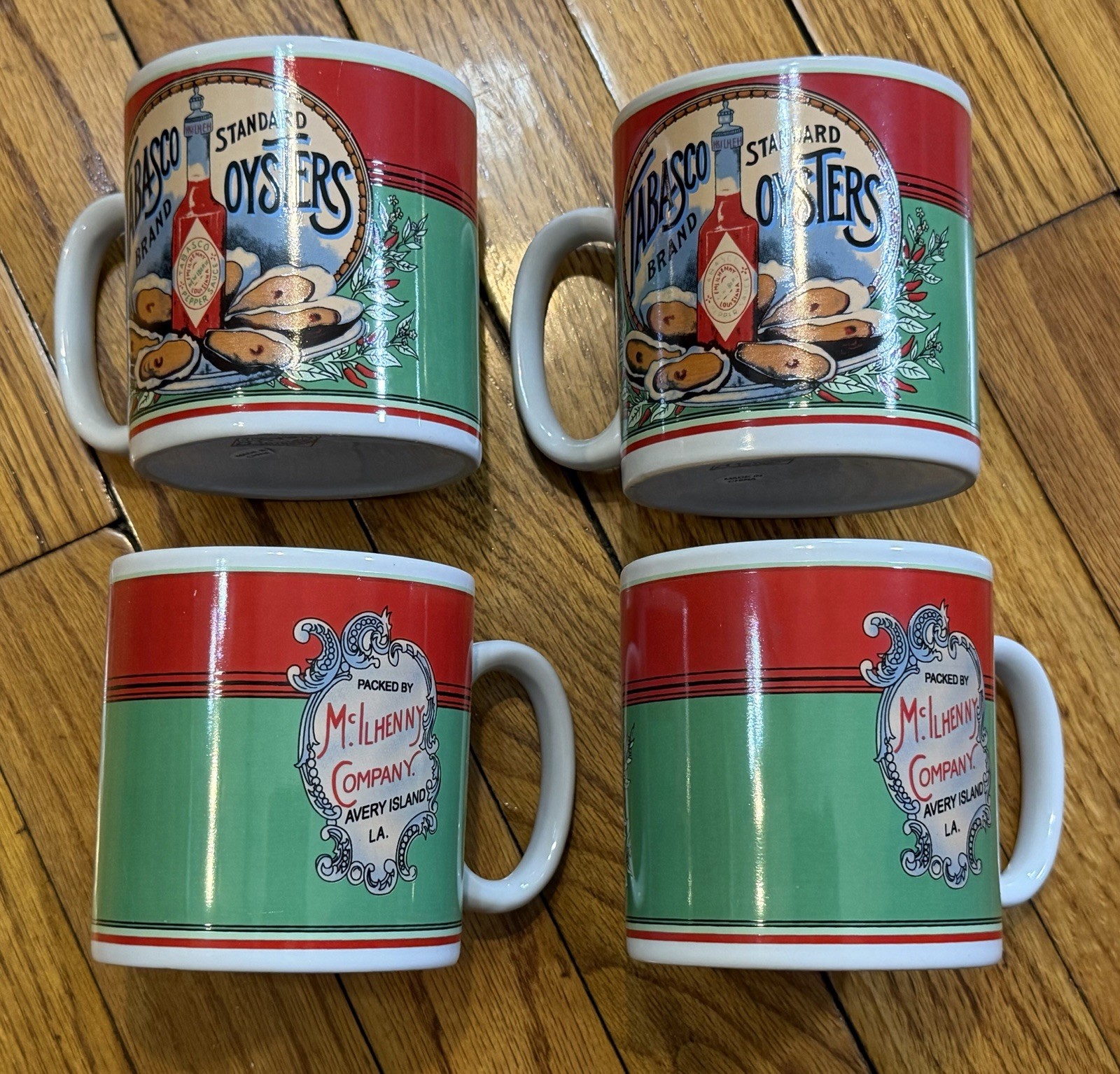 Tabasco Standard Brand Oysters McIlhenny Co Avery Island Coffee Mug Cup Set of 4 Tabasco Standard Brand Oysters McIlhenny Co Avery Island Coffee Mug Cup Set of 4