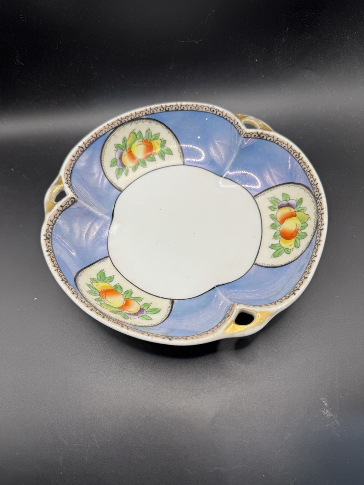 VTG Noritake Hand Painted Lusterware 3 Handled Dish Bowl Fruit Morimura M Mark