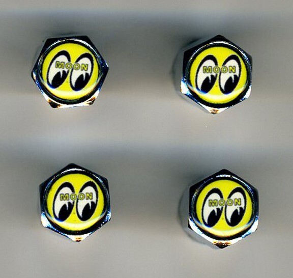 Mooneyes 4 Chrome Plated Brass Tire Valve Caps Car Bike Golf Carts Rat Fink