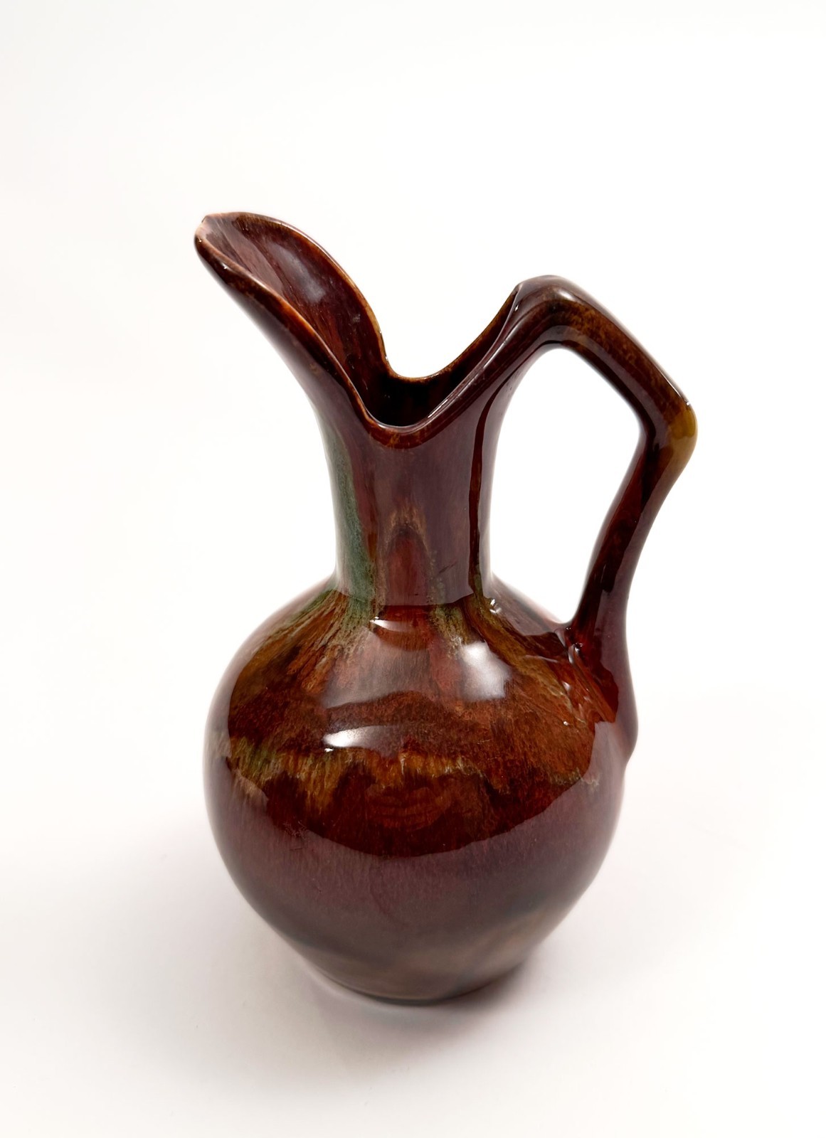 Signed Dryden Studio Pottery Pitcher 6.5” Brown Glaze Hand Thrown Vintage
