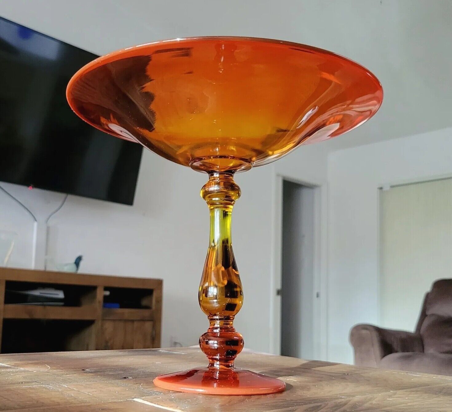  VINTAGE Amberina Glass Footed Bowl~ Compote~ Centerpiece RARE LARGE 