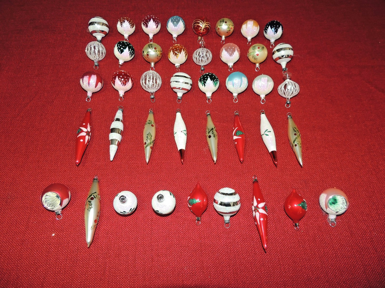 (42) Vintage Glass Feather Tree Indents, Balls, Frosted Christmas Ornaments