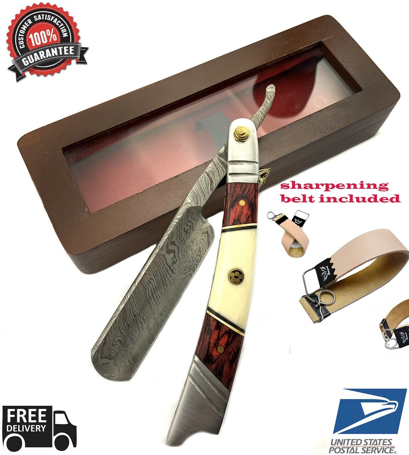 Damascus Steel Straight Razor Cut Throat Barber Salon Shaving Razor Vintage Horn