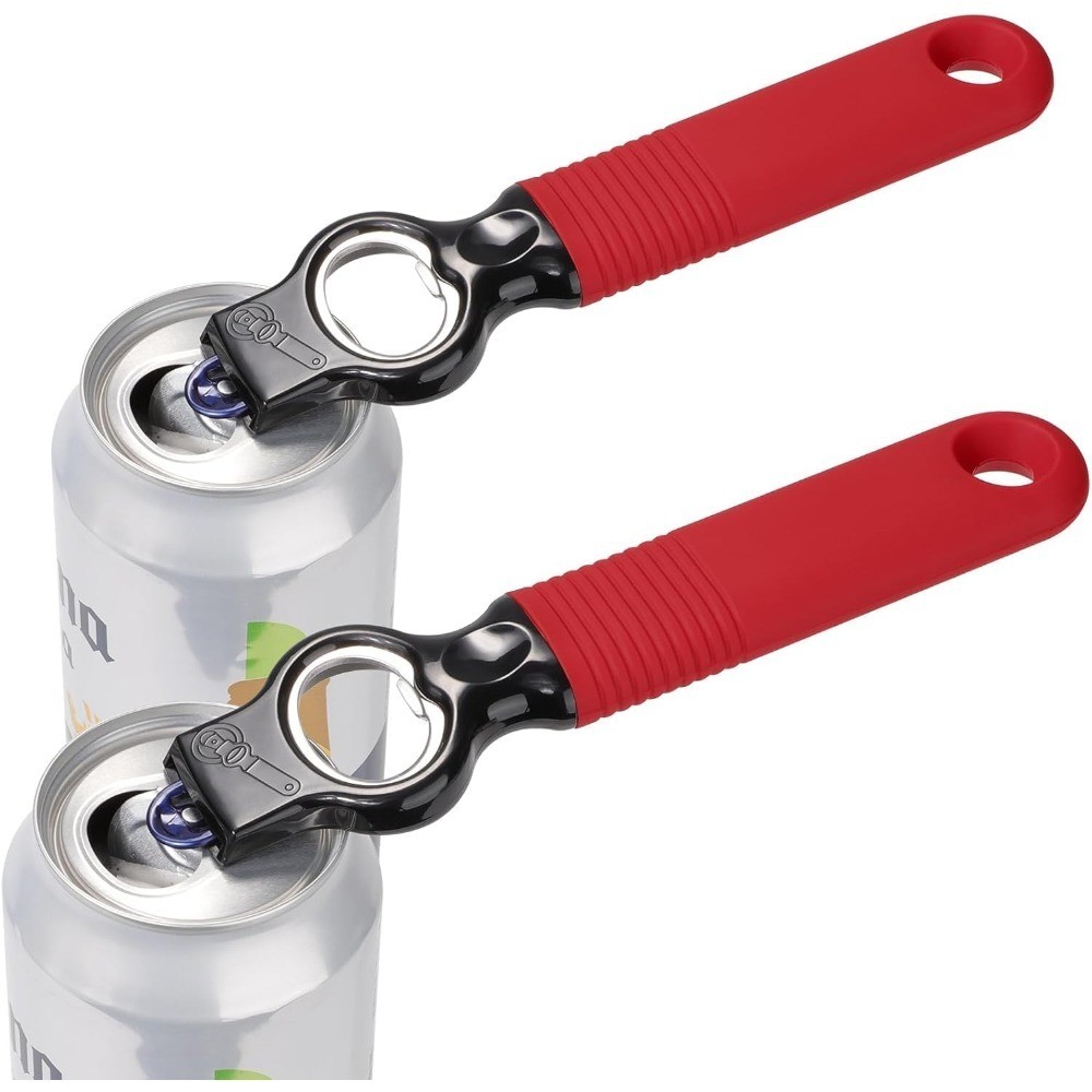 2-in-1 Soda Can Tab & Beer Bottle Opener, Red, 2-Pack | Easy pull tab opener