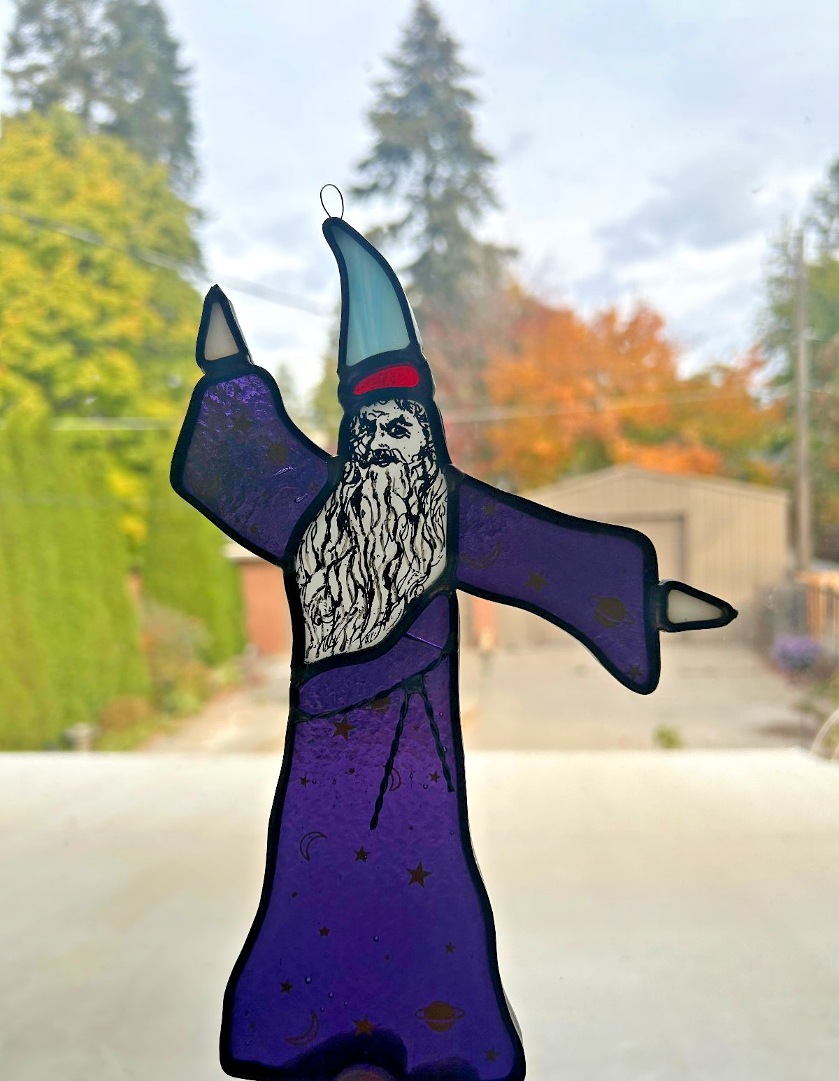 Vintage Stained Glass Wizard Figurine, Suncatcher, Handmade, Unique, 9\