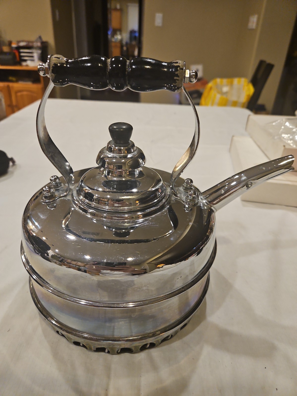Vintage Simplex Patent Solid Copper Chrome Whistling Tea Kettle Made in England Vintage Simplex Patent Solid Copper Chrome Whistling Tea Kettle Made in England