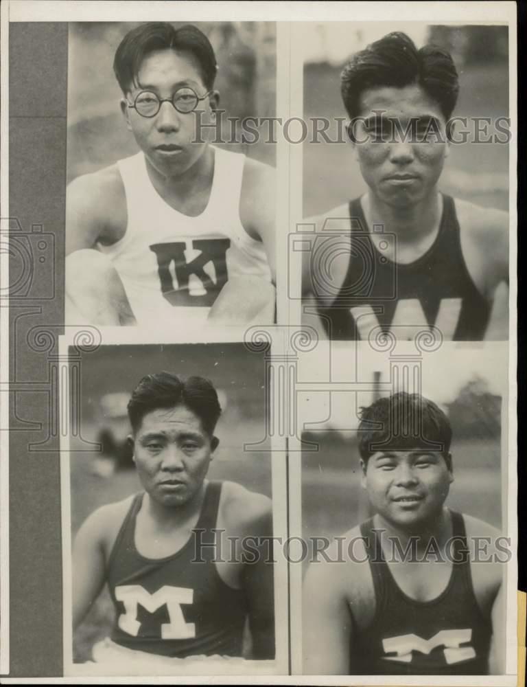 1932 Press Photo Field & Track stars S. Nago, K. Simiyoshi, Y. Nago and M. Ochia