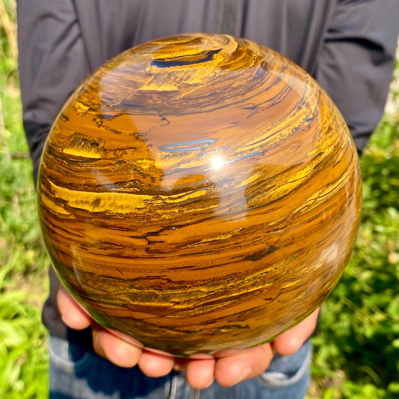8.48LB Natural Large Gold Tiger’s Eye Stone Quartz Crystal Sphere Specimen Reiki