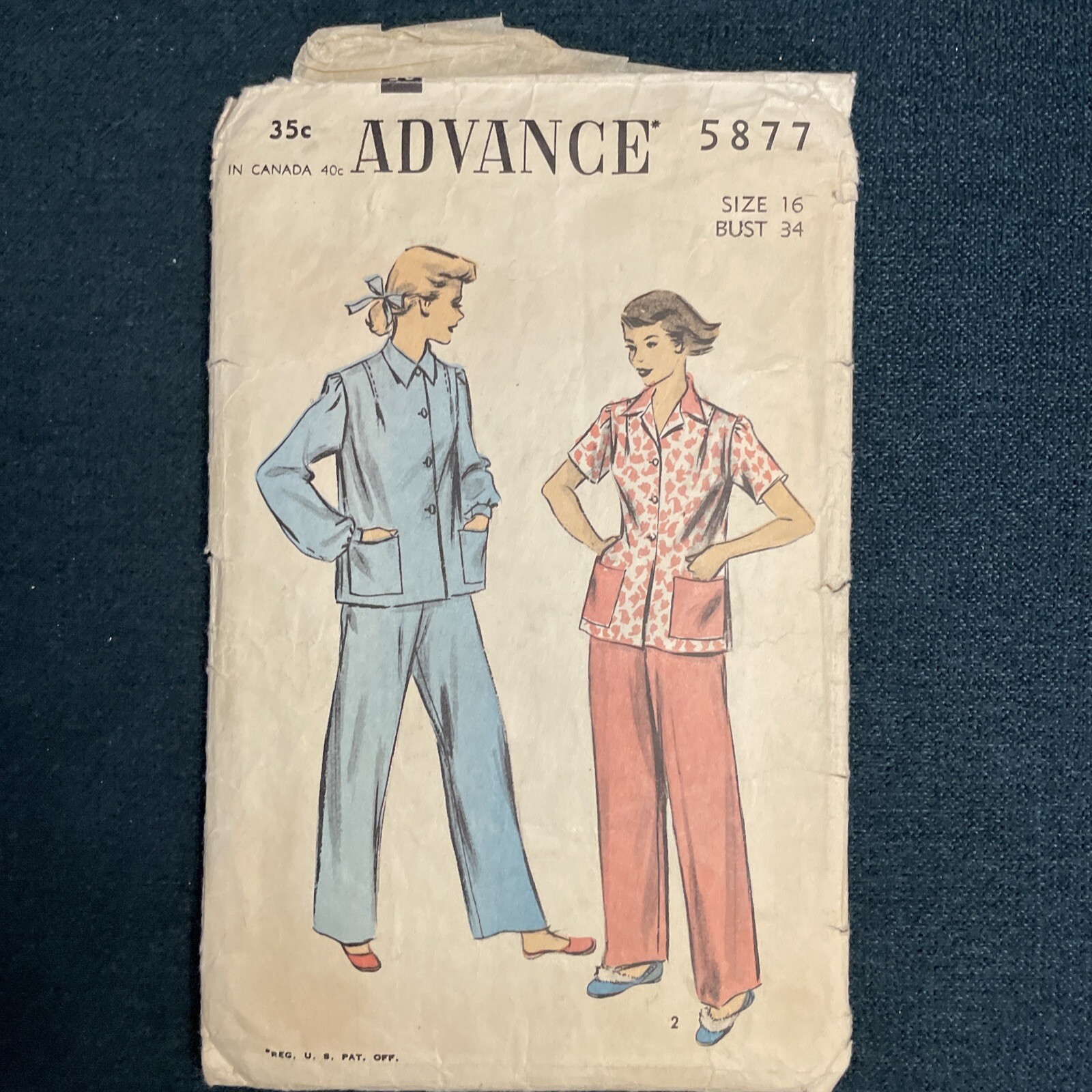 Vintage ADVANCE 5877 Misses Pajamas Size 16