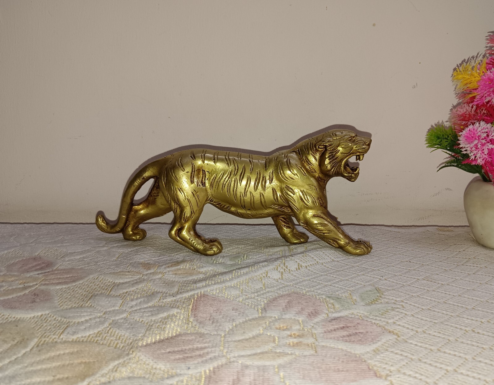 Bengal Tiger Desk Idol Brass Jaguar Wild Life Themed Office Table Statue CA633