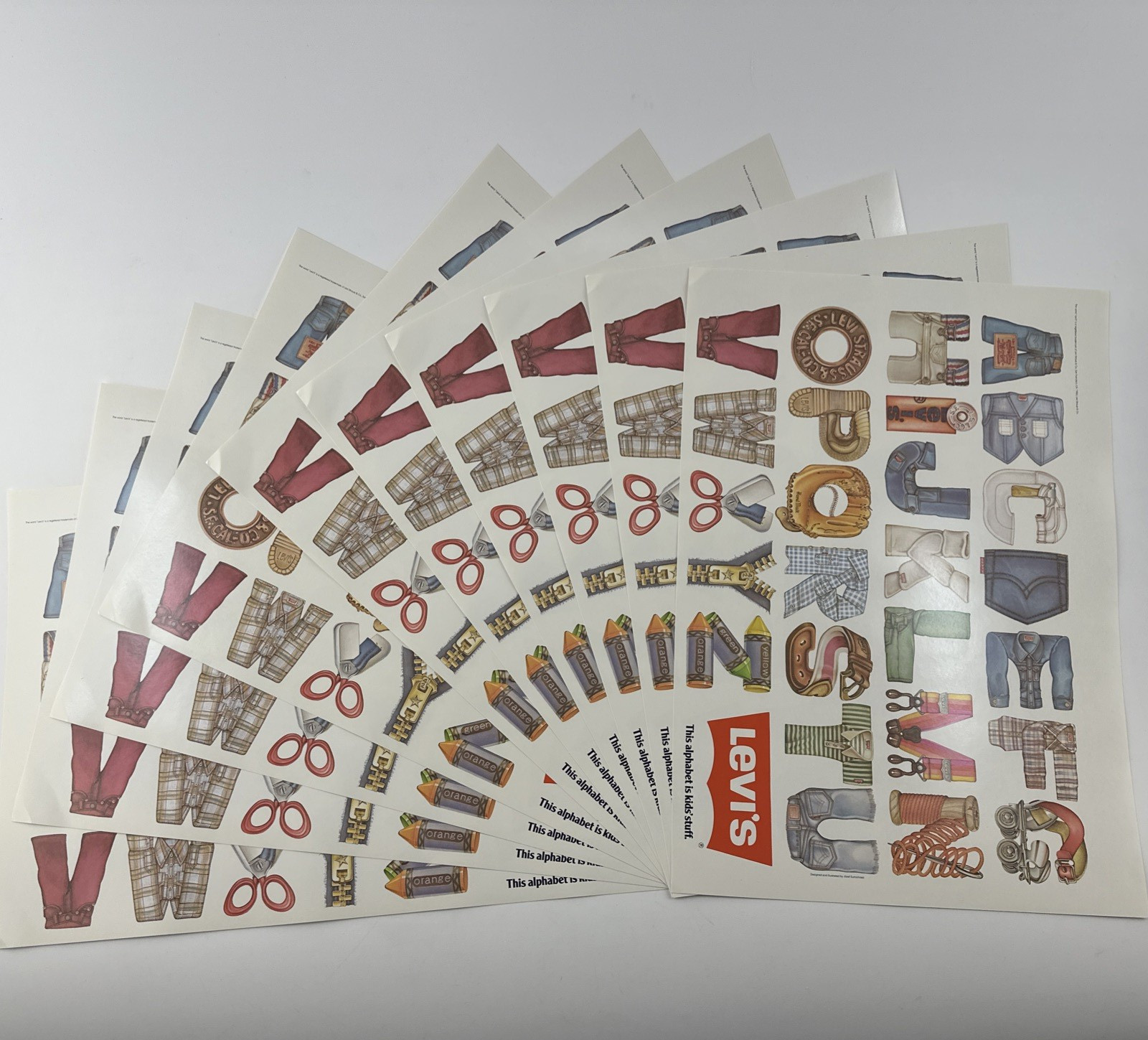 10 Vint 1983 LEVI'S Kid Stuff ALPHABET POSTER New Old Stock LEVI STRAUSS JEANS
