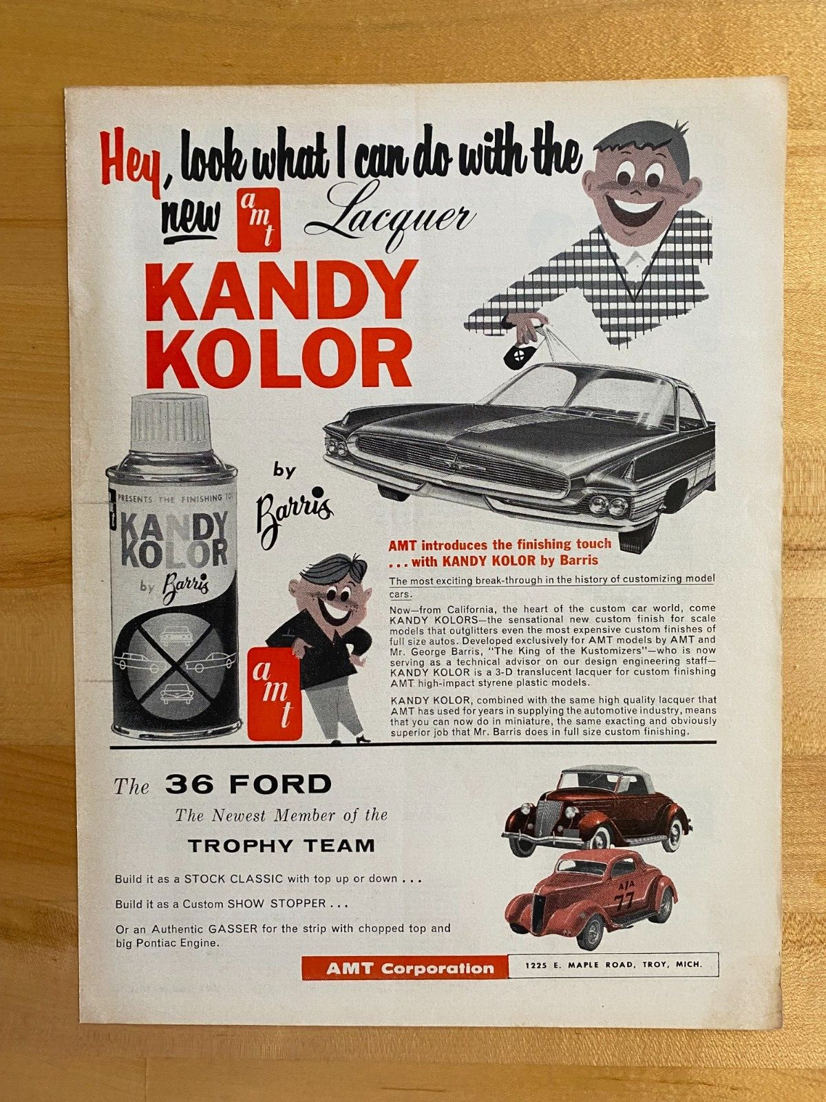 1961 Print Ad AMT Models Kandy Kolor By Barris 1936 Ford