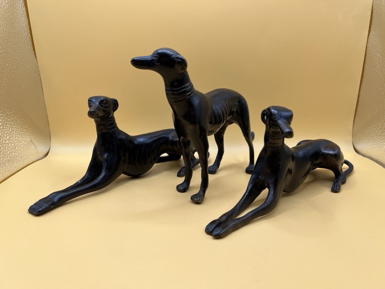 Vintage MID CENTURY MCM Greyhound Whippet Bronzed Brass Lot of 3 Figurines VG+++