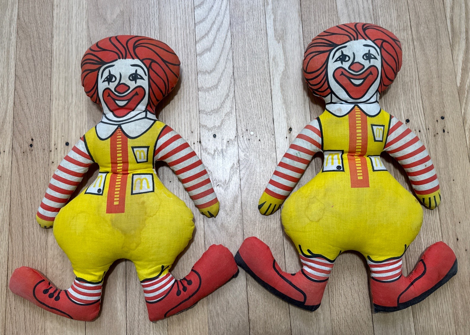 2 Vintage 1970\'s McDonalds Stuffed Ronald McDonald Figure Toy 16”