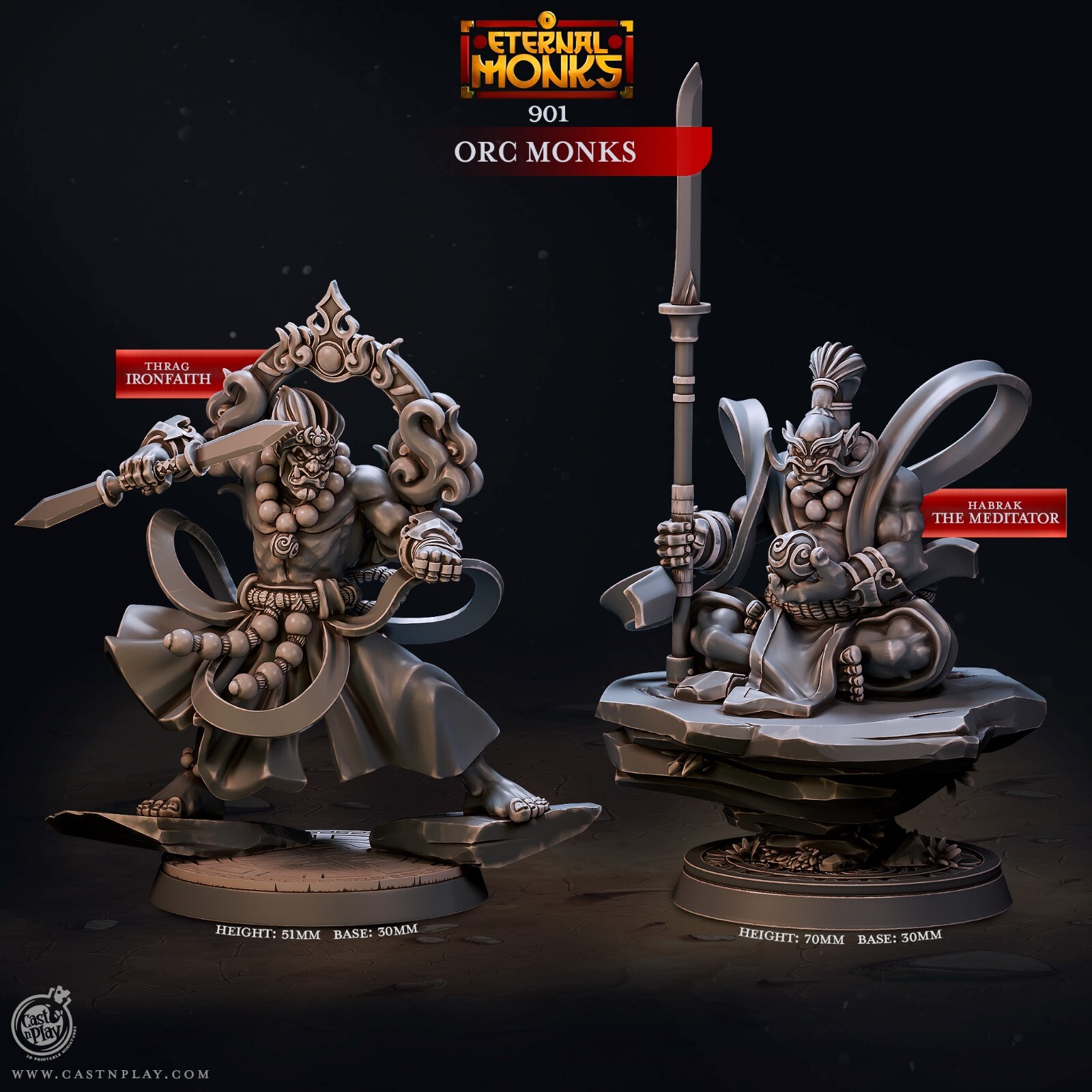 Oni Monks Miniature Set Asia Orc Fighter Figure for TTRPG\'s like D&D 5e