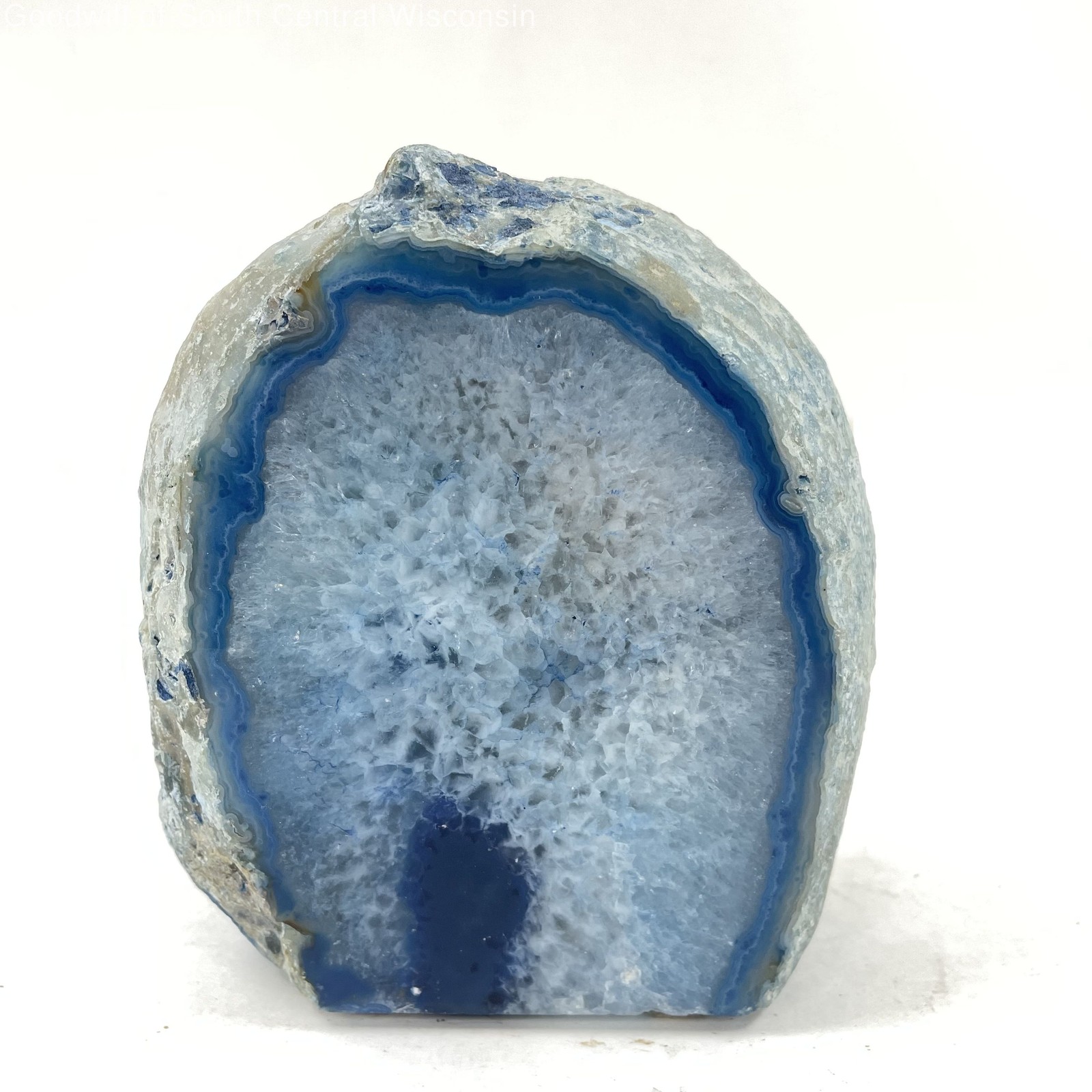 Blue Agate Geode Bookend Polished Crystal Specimen Made in Brazil