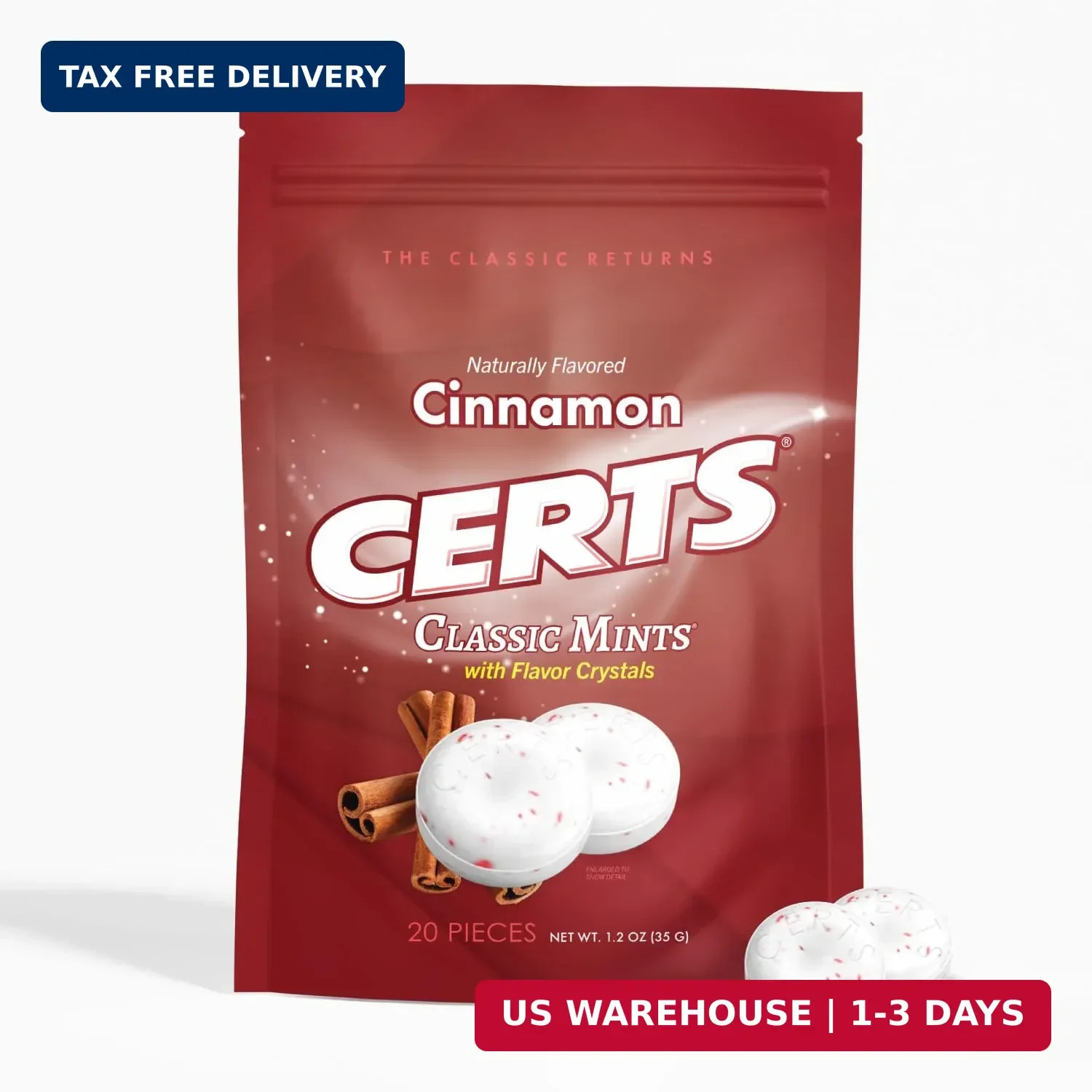 Certs Mints - Classic Fresh Breath Mint, Cinnamon, Sugar Free, 20 Count