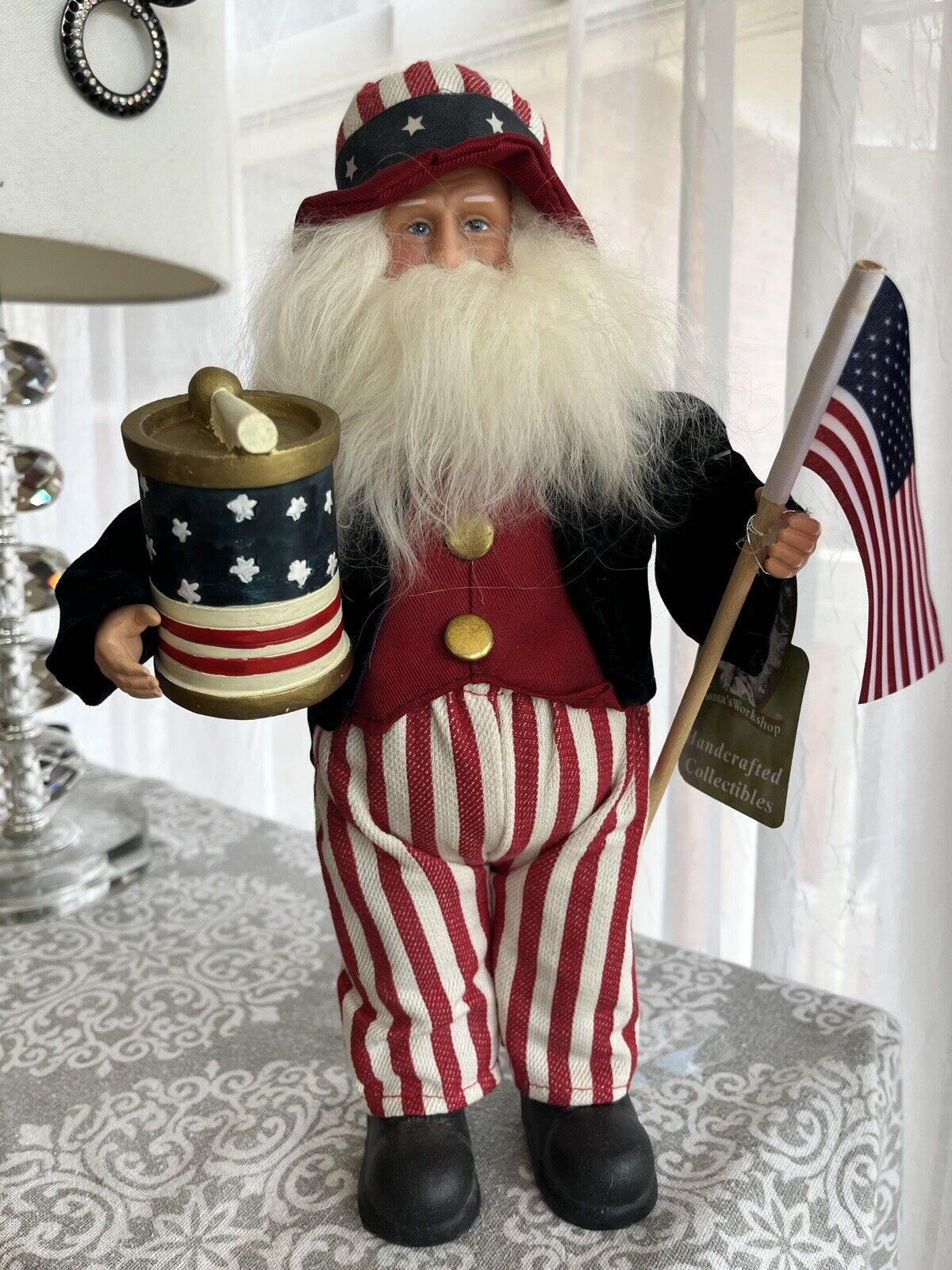 Patriotic Santa, Santa’s Workshop Handmade Collectibles Santa With American Flag