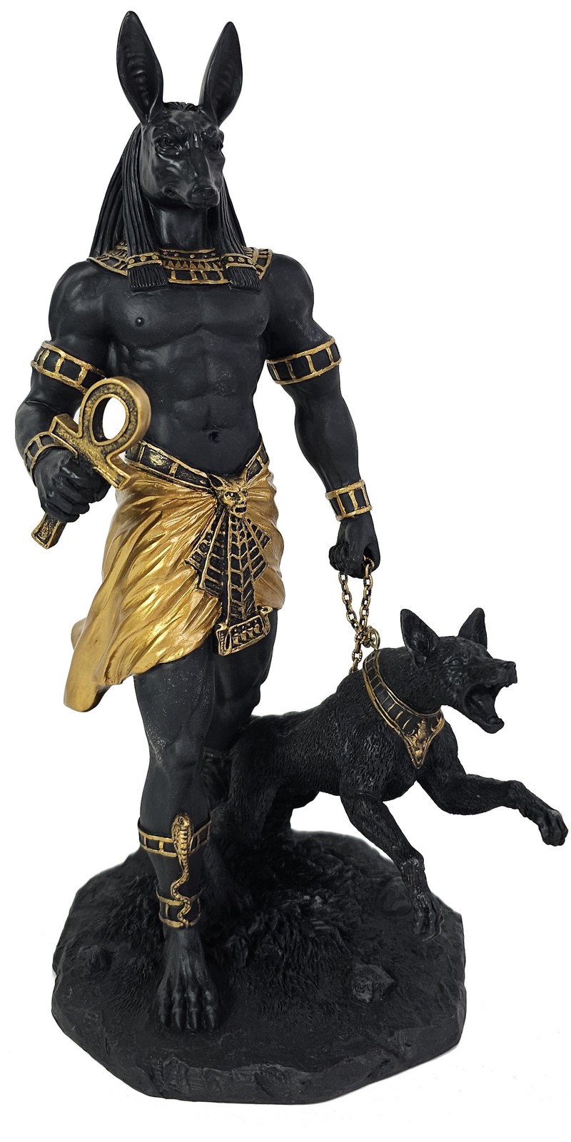 Egyptian Anubis Statue With Dog and Ankh Black and Gold