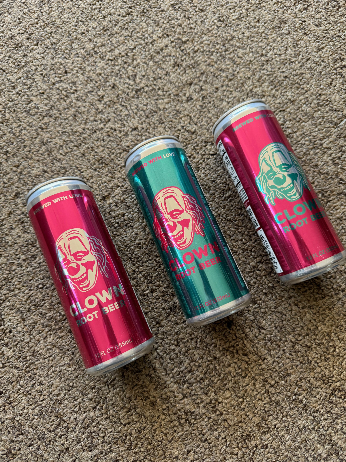Slipknot Clown Root Beer 12 oz Soda Cans (Full) Set of 3, Different Colors