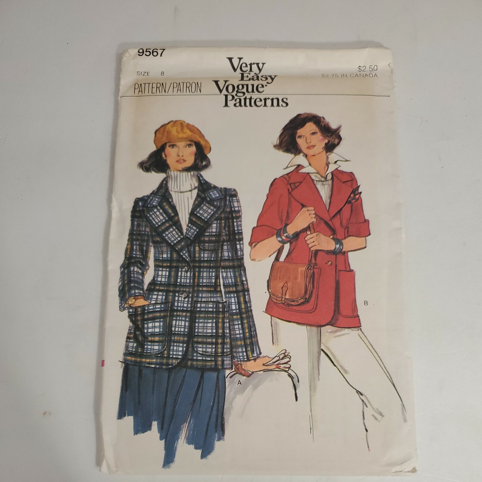 1970\'s VTG VOGUE Misses\' unlines collar Jacket Pattern 9567 Size 8 UNCUT