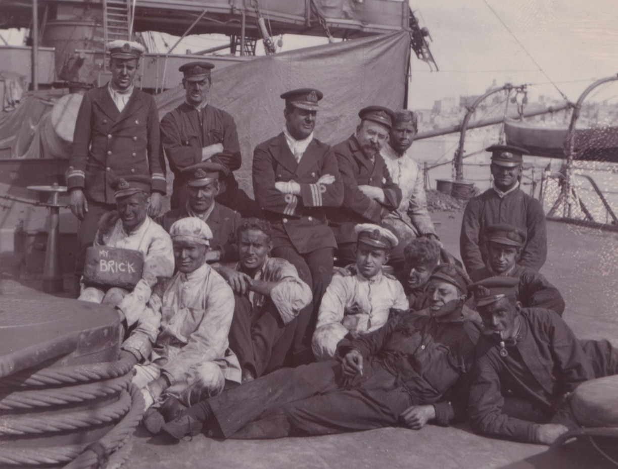 WW1 Merchant Navy Crew Group Photo Ship Deck Sailors Officers Maritime British WW1 Merchant Navy Crew Group Photo Ship Deck Sailors Officers Maritime British