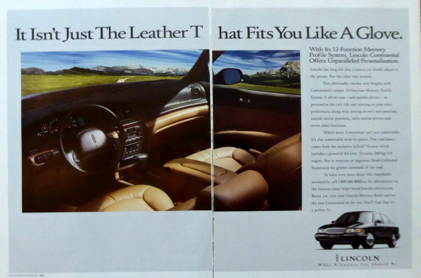 1996 Lincoln Continental Sedan Leather Fits You Like a Glove Vintage Print Ad