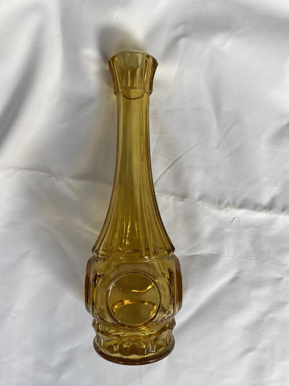 Vintage Amber Coin Glass Vase Mid Century Modern 