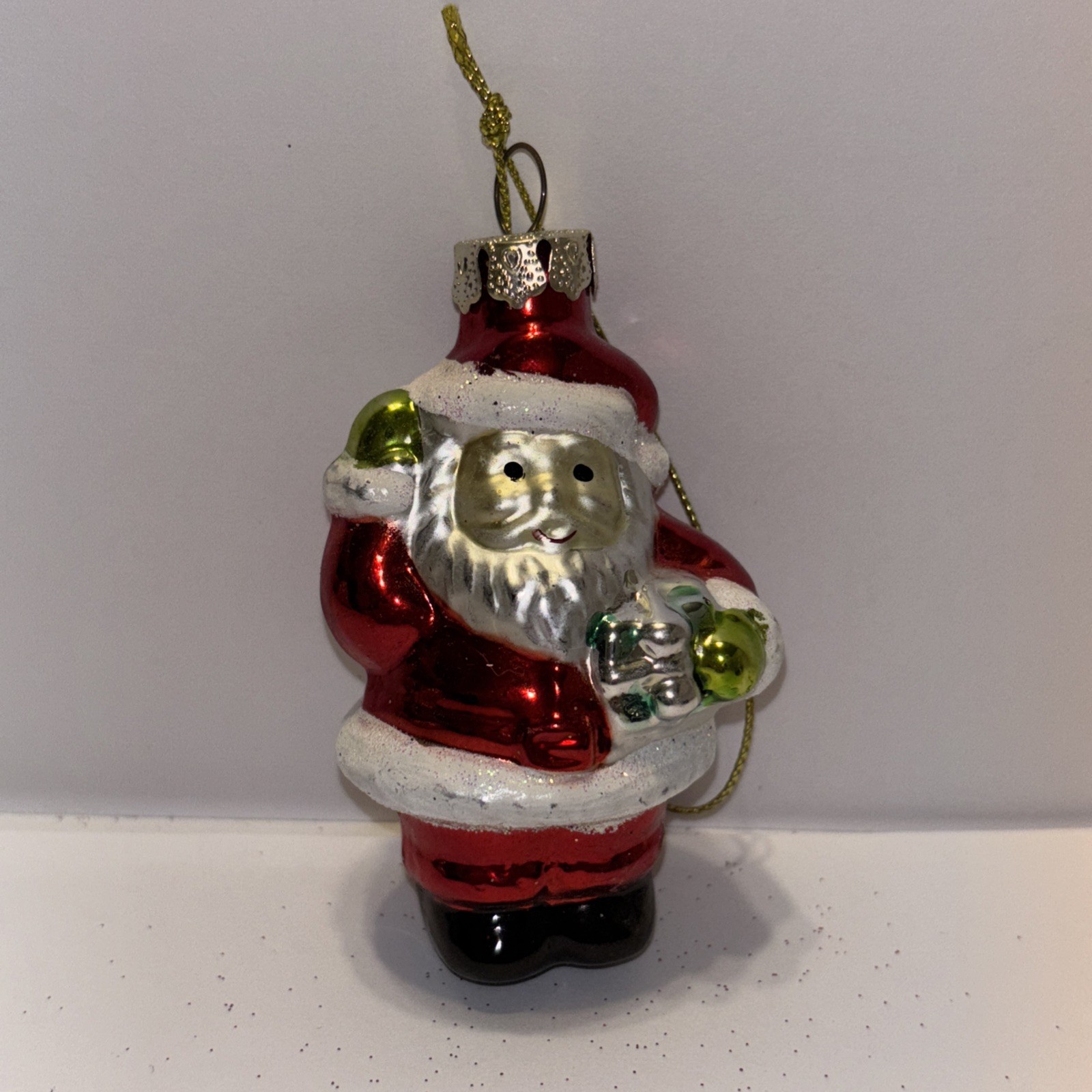 Vintage Blown Glass Santa Claus Glitter Christmas Ornament 3.5”